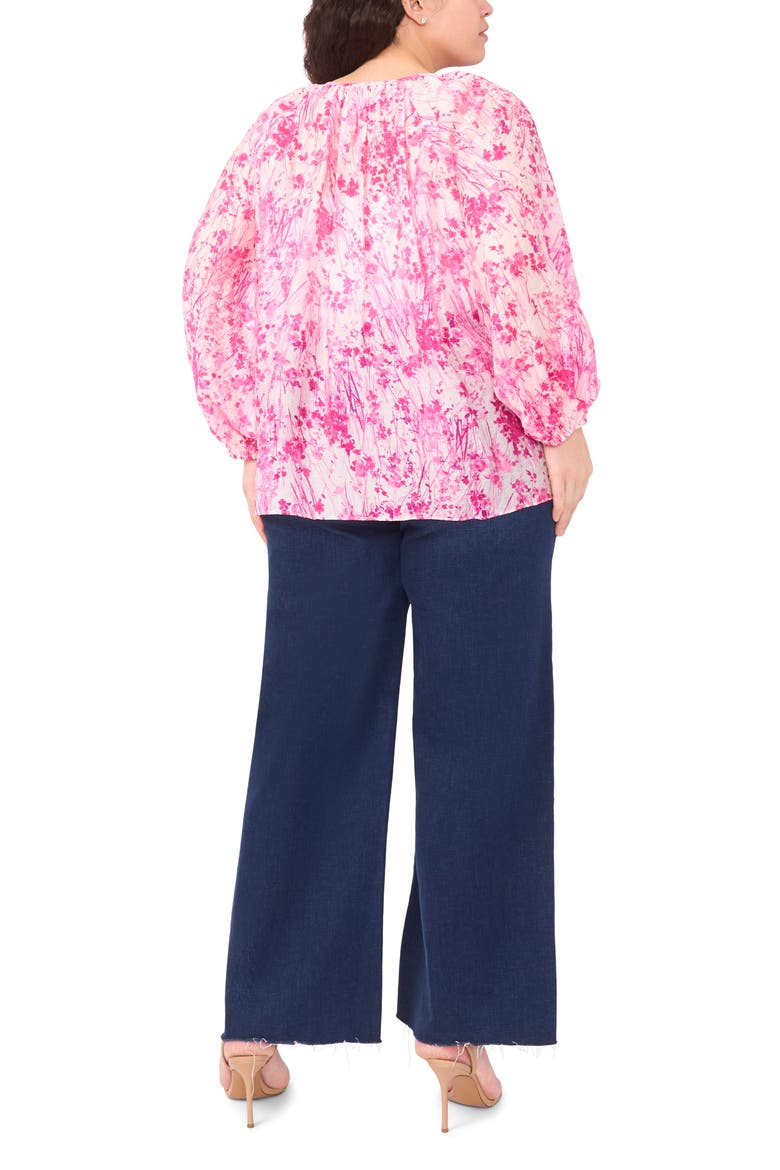 Tie Neck Ruffle Long Sleeve Top, Alternate, color, NEW IVORY/ PINK FLORAL