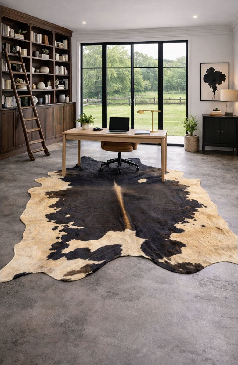 Rhacam Eco Hide Heritage Tricolor Cowhide Rug  8'6" × 6'10", Alternate, color, Black Brown White
