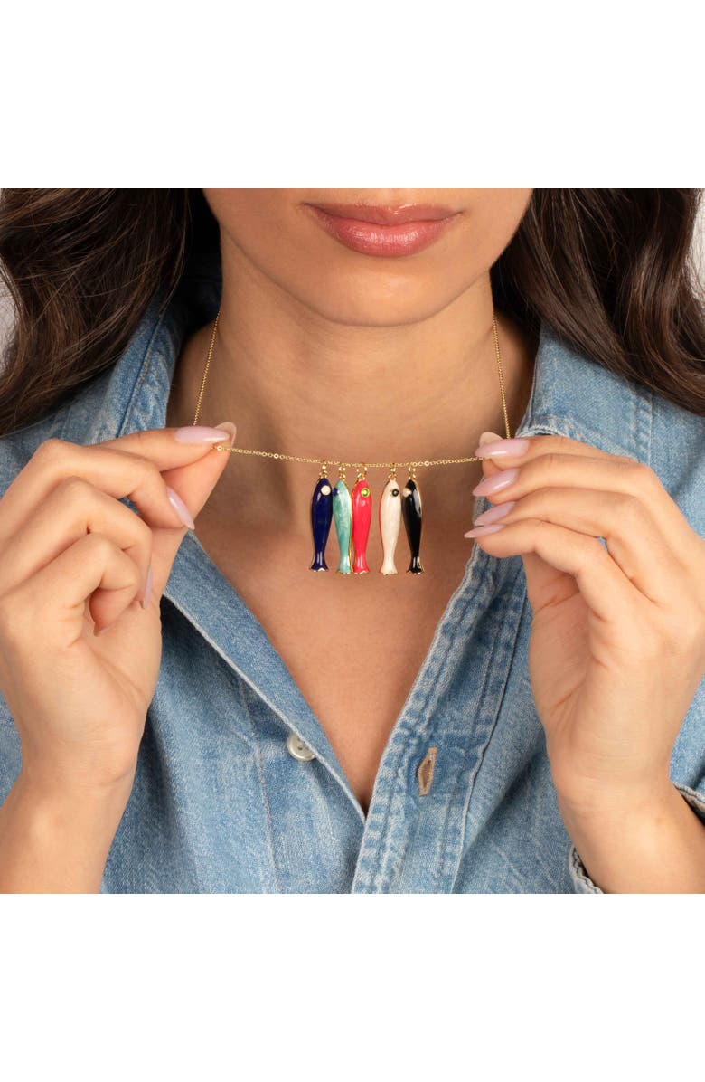 BY ADINA EDEN Enamel Colored Fish Charm Necklace, Alternate, color, Red