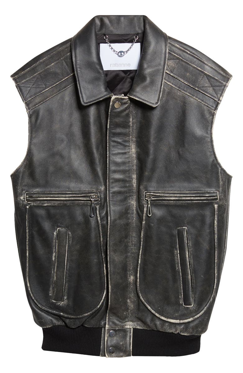 Rabanne Weathered Leather Vest, Main, color, Black