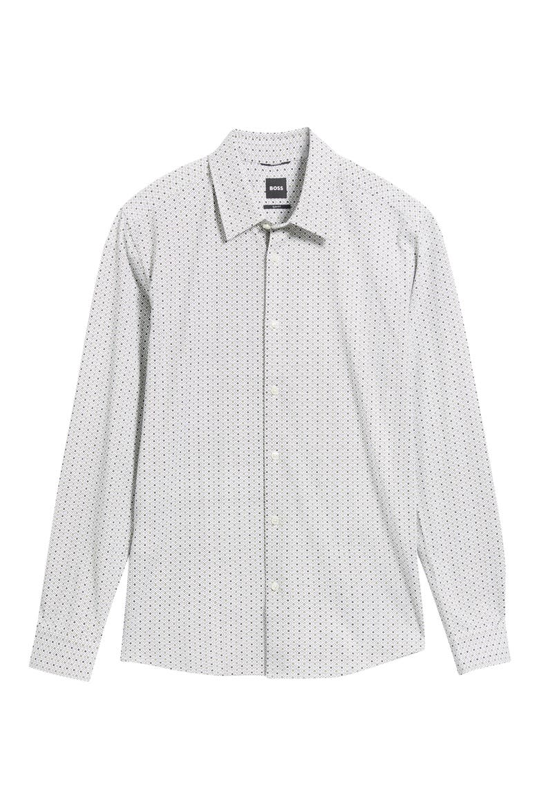 Roan Geometric Print Button Up Shirt, Main, color, OPEN GREEN