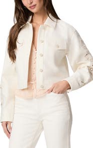 PAIGE Michele Embroidered Sleeve Crop Denim Jacket