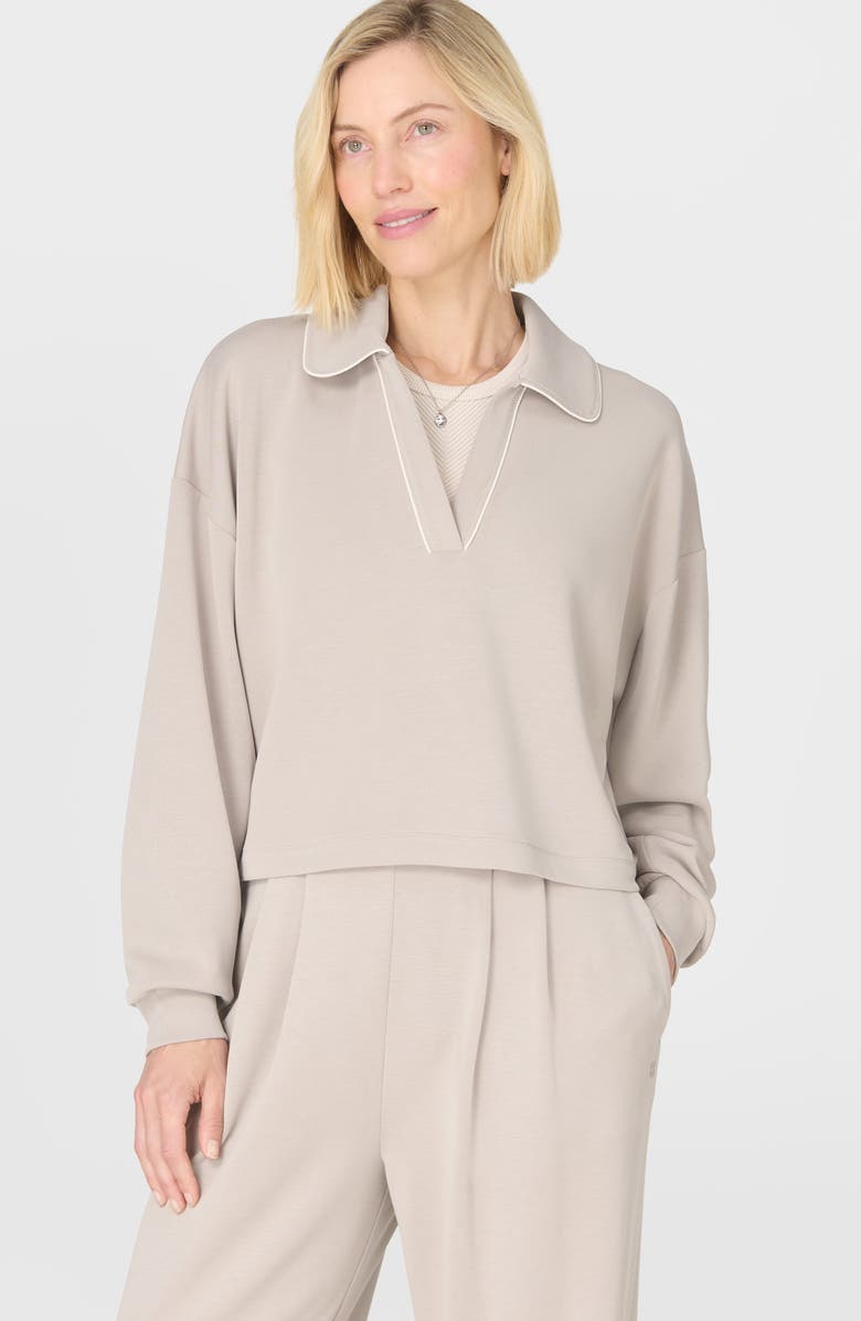 Sweaty Betty Sand Wash Crop Henley Sweatshirt, Alternate, color, Dusk Beige