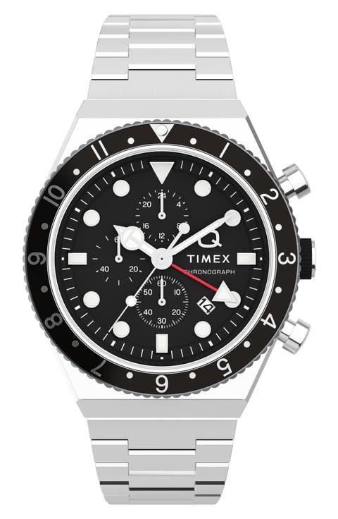 Q Timex 3-Time Zone Bracelet Chronograph Watch, 40mm