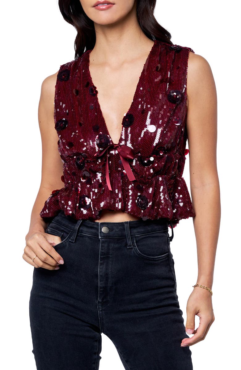 CIEBON Lori Sequin Peplum Top, Main, color, Red