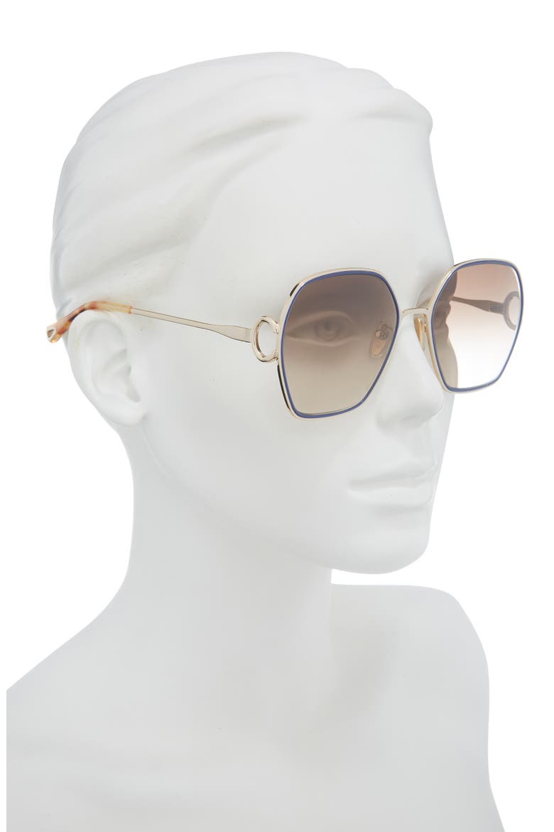 58mm Geometric Sunglasses, Alternate, color, GOLD GOLD BROWN