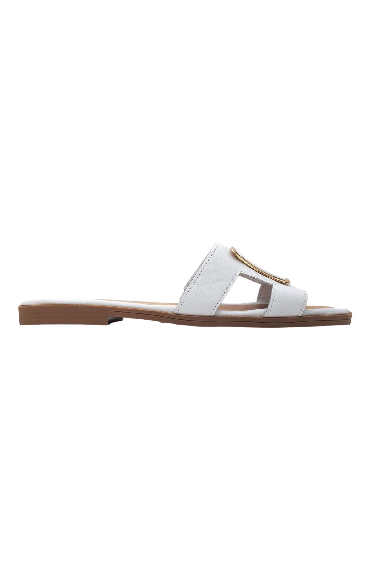 Millie Leather Buckle Slide, Alternate, color, White Leather