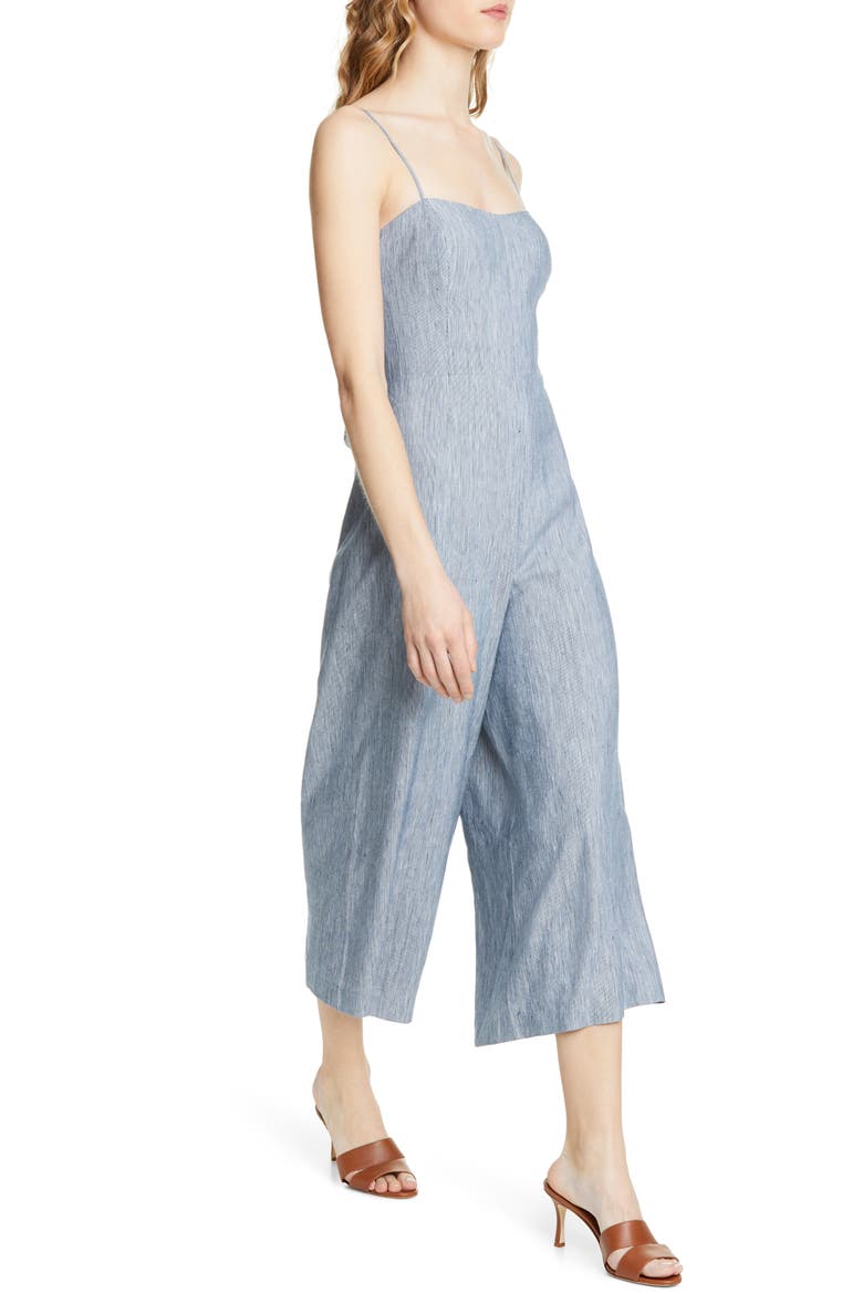 Dalennah Linen Blend Jumpsuit, Alternate, color, AQUAMARINE/ WHITE MULTI