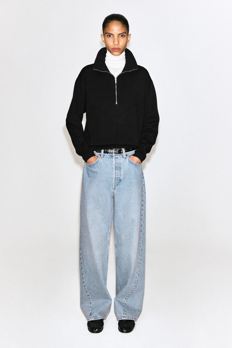 Mock-neck Half-zip Knitted Sweater, Alternate, color, BLACK