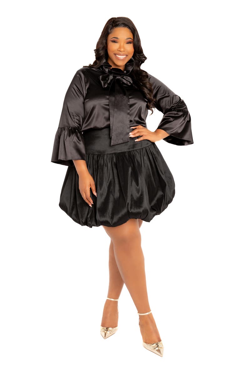Bubble Hem Miniskirt, Alternate, color, BLACK