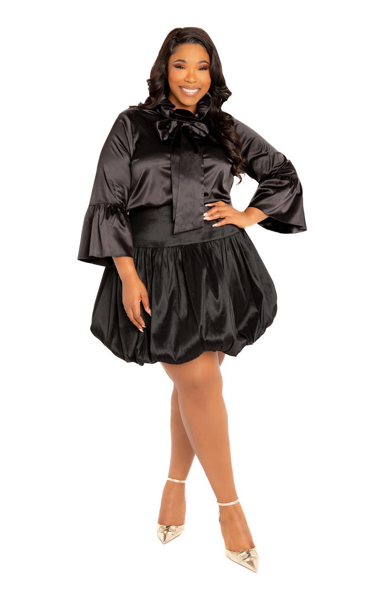 BUXOM COUTURE Bubble Hem Miniskirt, Alternate, color, Black
