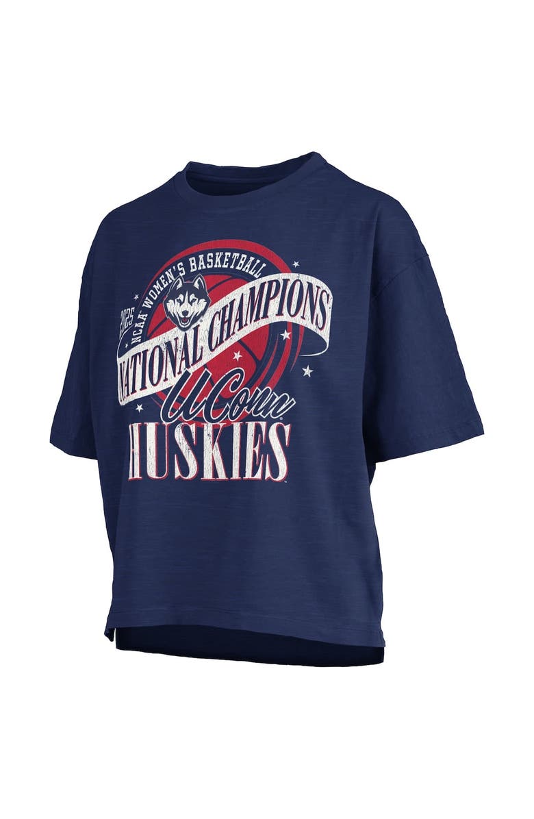 PRESSBOX Women's Pressbox Navy UConn Huskies 2025 NCAA Women's Basketball National Champions World Ball Oversized Slub T-Shirt, Alternate, color,