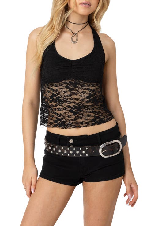 Tia Sheer Lace Crop Halter Top