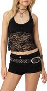 EDIKTED Tia Sheer Lace Crop Halter Top