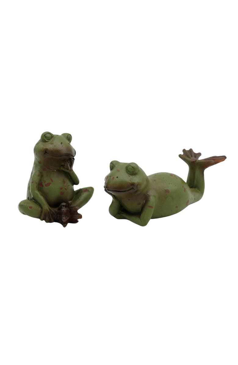 Transpac Set of 2 Resin Relaxing Garden Frogs - Charming Decorative Objects for Your Outdoor Space, Main, color, Green