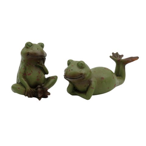 Set of 2 Resin Relaxing Garden Frogs - Charming Decorative Objects for Your Outdoor Space