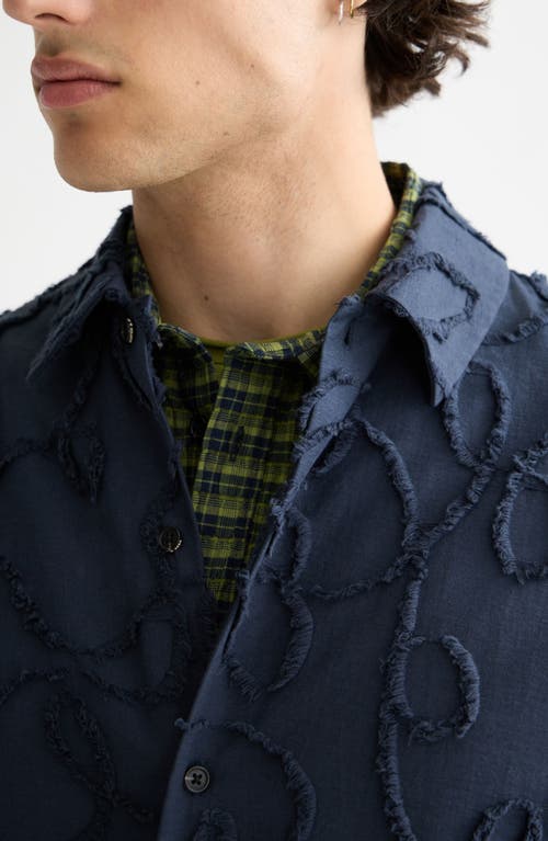 Scotch & Soda Oversize Textured Short Sleeve Cotton Blend Button-up Shirt In Blue