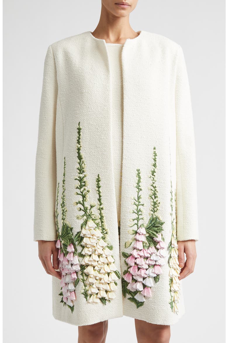 Foxgloves Embroidered Cotton & Wool Blend Jacket, Main, color, IVORY
