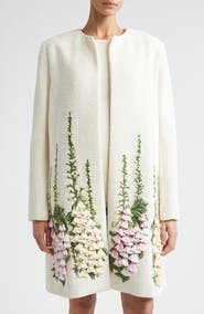 Oscar de la Renta Foxgloves Embroidered Cotton & Wool Blend Jacket