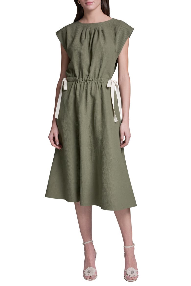 Tie Crepe Midi Dress, Main, color, BASIL