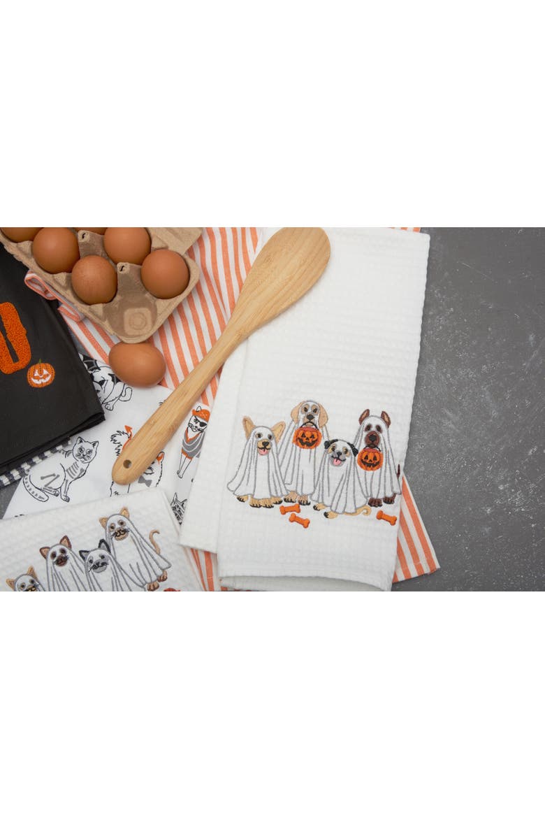 Trick or Treat Halloween Costume Ghost Dogs 100% Cotton Waffle Weave Dishtowel, Alternate, color, Orange