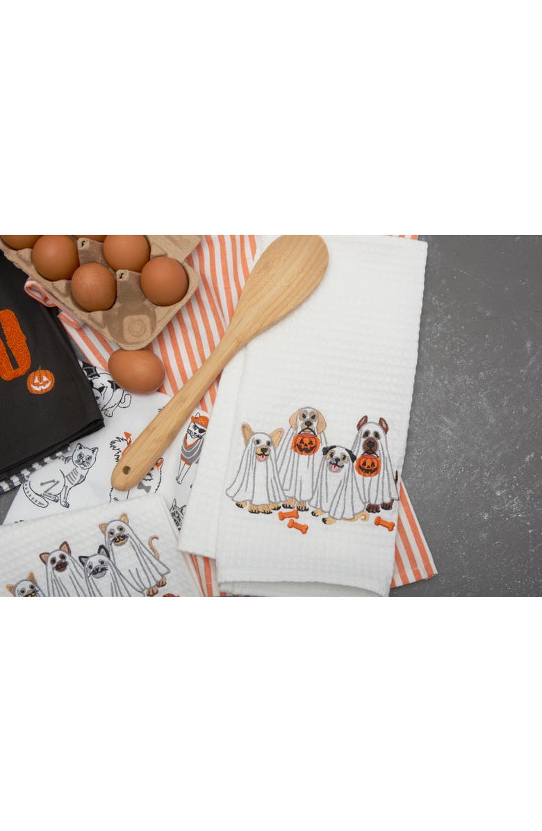 C&F Home Trick or Treat Halloween Costume Ghost Dogs 100% Cotton Waffle Weave Dishtowel, Alternate, color, 