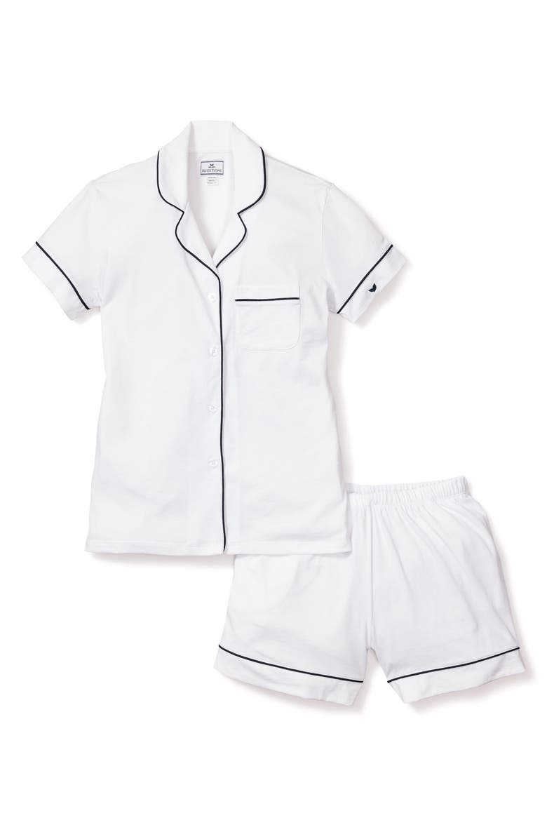 Petite Plume Ticking Stripe Cotton Short Pajamas, Main, color, Timeless Toile