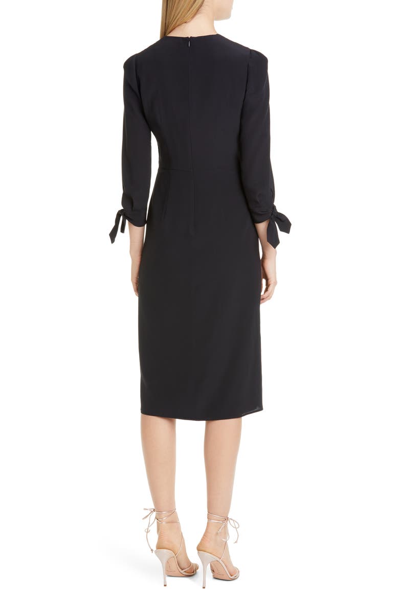 Side Slit Leaf Cloqué Silk Dress, Alternate, color, BLACK