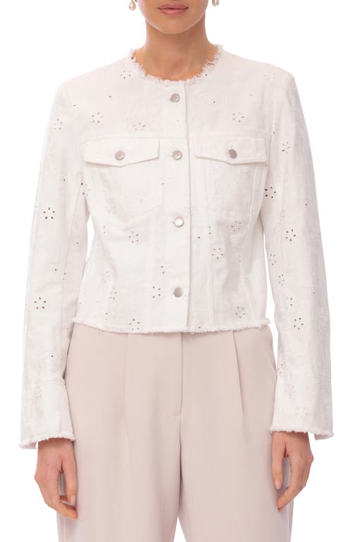 Bagatelle Fray Edge Cotton Eyelet Trucker Jacket In White