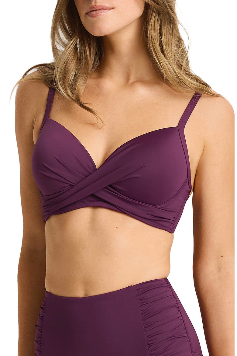 Cross Front D- & DD-Cup Molded Underwire Bikini Top, Alternate, color, CLARET
