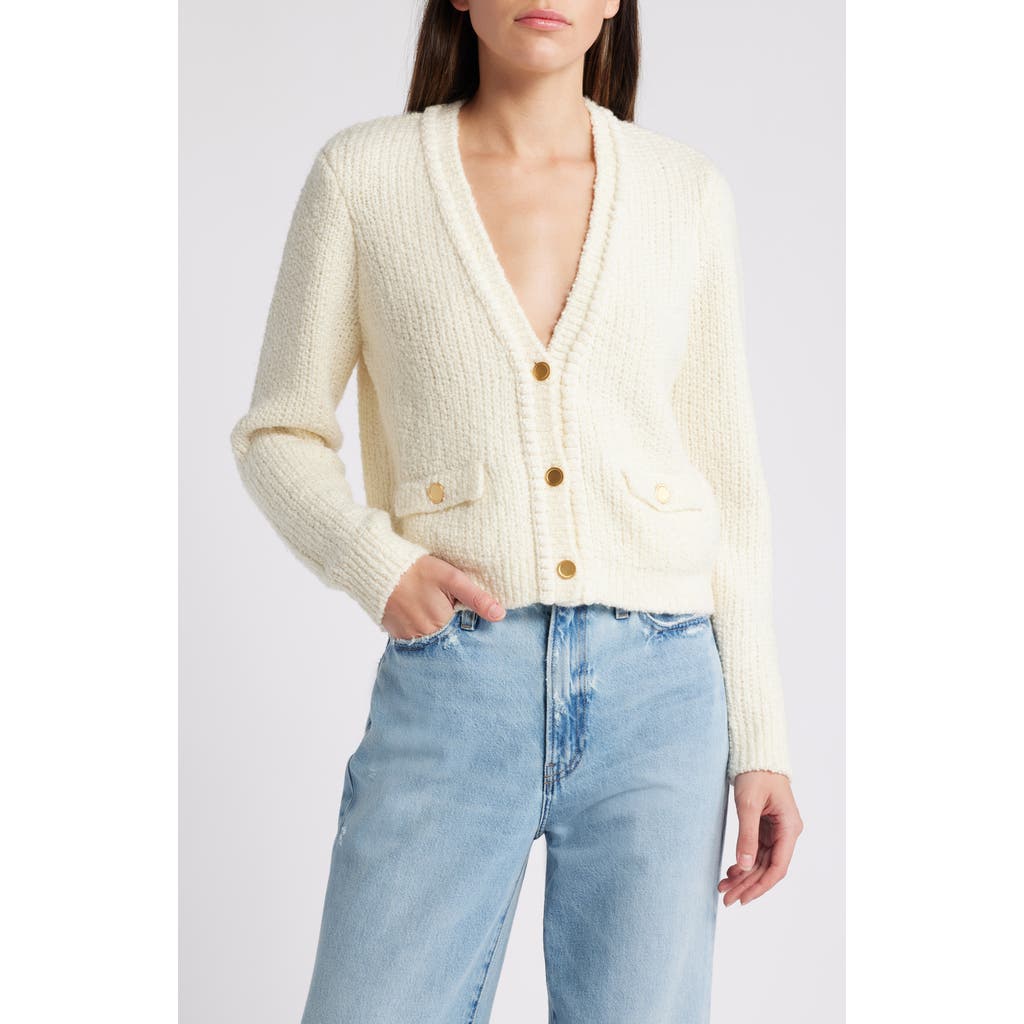 Frame Double Pocket Cropped Cardi Cream Wool In Cream