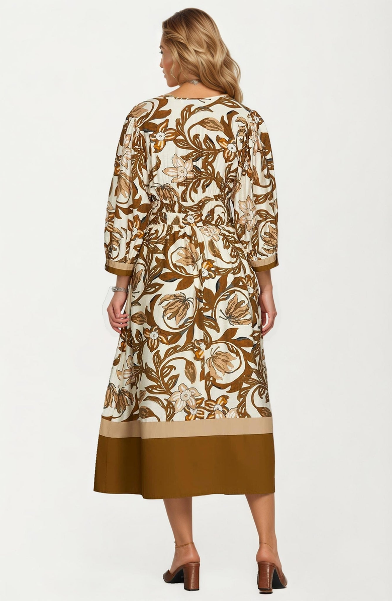 Knit and Lounge Floral Print Long Sleeve Midi Dress with Smocked Waist, Alternate, color, 