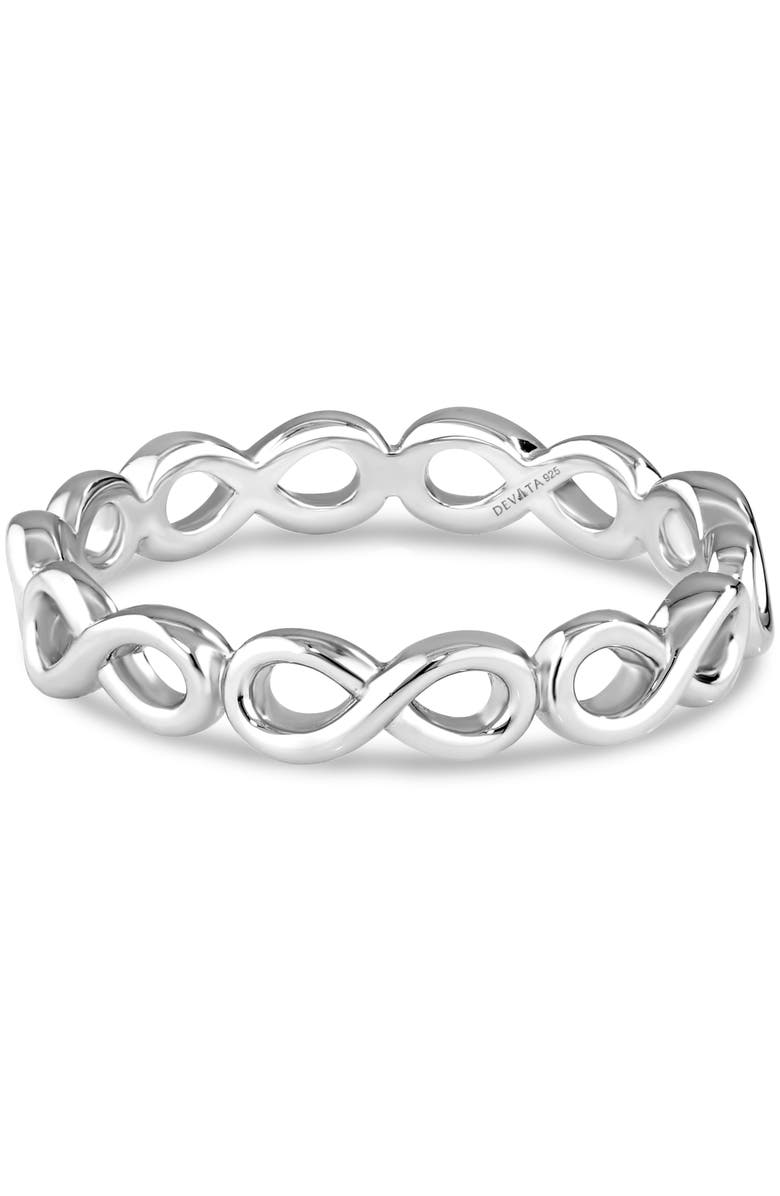 DEVATA Infinity Eternity Ring in Rhodium Plated Sterling Silver, Main, color, Silver