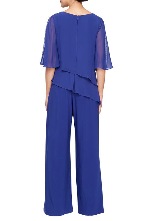 Sl Fashions Tiered Capelet Jumpsuit In Iris