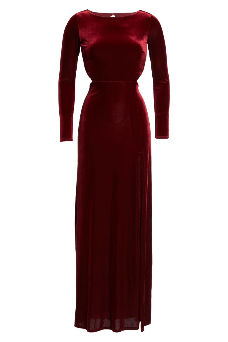 Besame Long Sleeve Velvet Maxi Dress, Alternate, color, BURGUNDY