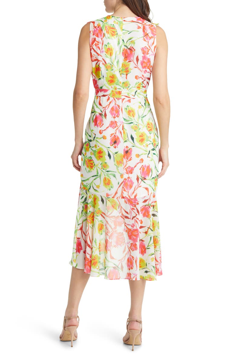 Nanci Neon Botanical Ruffle Dress, Alternate, color, WHITE MULTI