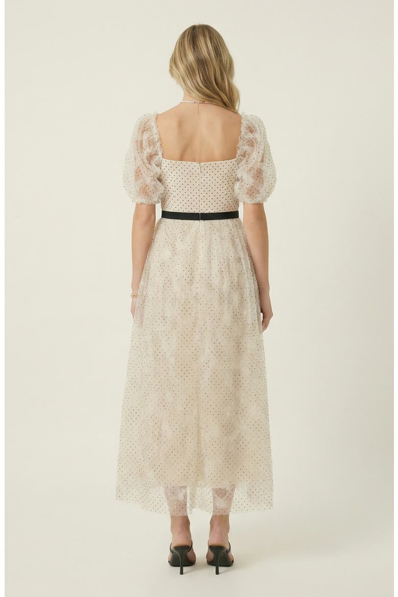 Embroidered Puff Sleeve Square-Neck Midi Dress, Alternate, color, Ivory