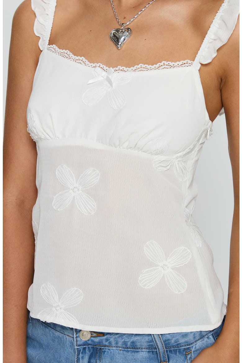 Madaleine Floral Embroidered Ruffle Strap Top, Alternate, color, WHITE