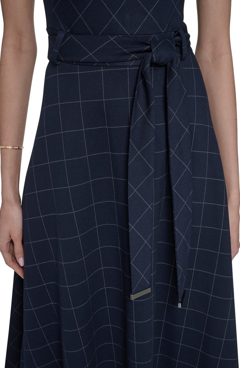 Calvin Klein Plaid Ponte Midi Dress, Alternate, color, Indigo/ Platinum