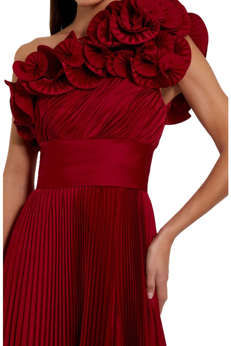 Pleated Charmeuse One Shoulder Ruffle Gown, Alternate, color, Red