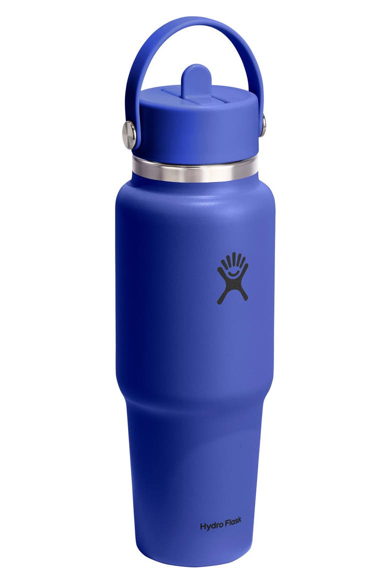 32-Ounce Wide Mouth Travel Bottle with Flex Straw Cap, Alternate, color, CAPRI BLUE