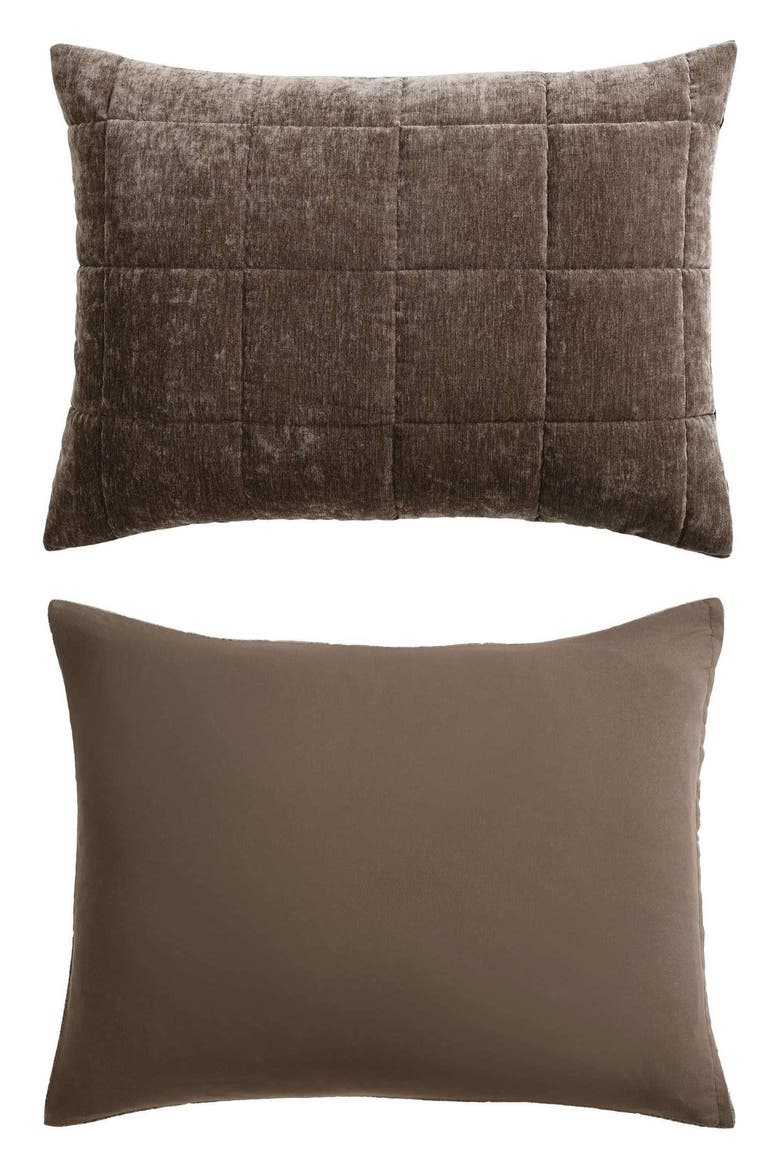 Solid Box Stitched Chenille Quilt & Shams Set, Main, color, DARK BROWN