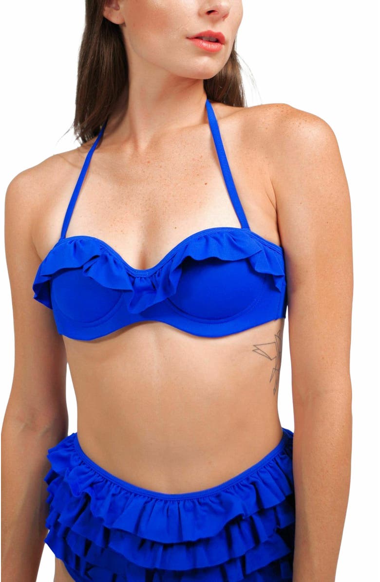 Mary Mercedes Ruby Ruffle Bikini Bra, Alternate, color, Royal Blue