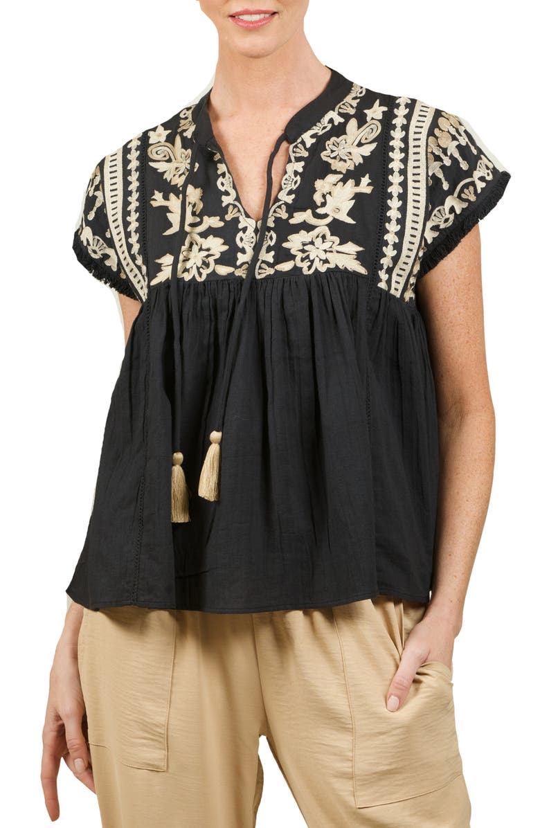 NIKKI LUND Embroidered Short Sleeve Top, Main, color, 
