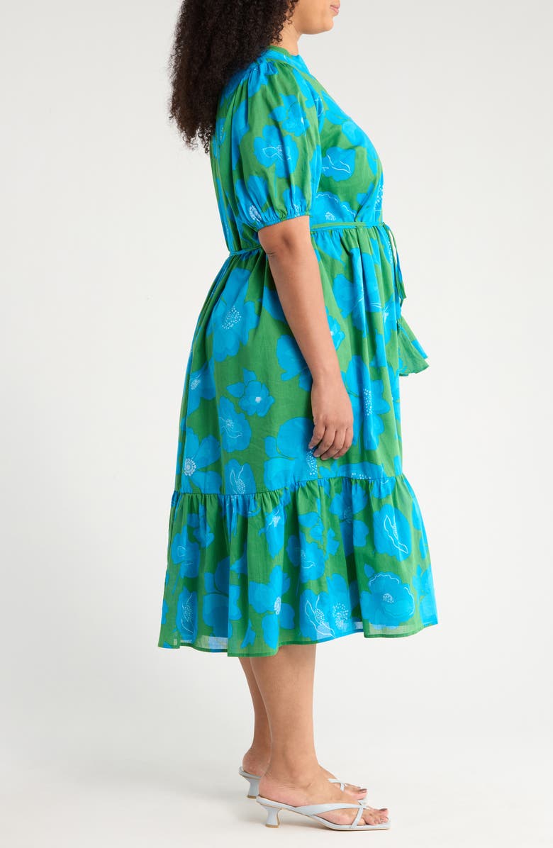 SUGARLIPS Rori Floral Beth Tiered Cotton Midi Dress, Alternate, color, Green/ Blue/ Multi