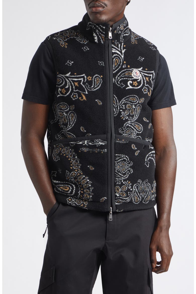 Reversible Paisley Print Fleece & Diamond Quilted Vest, Main, color, BLACK