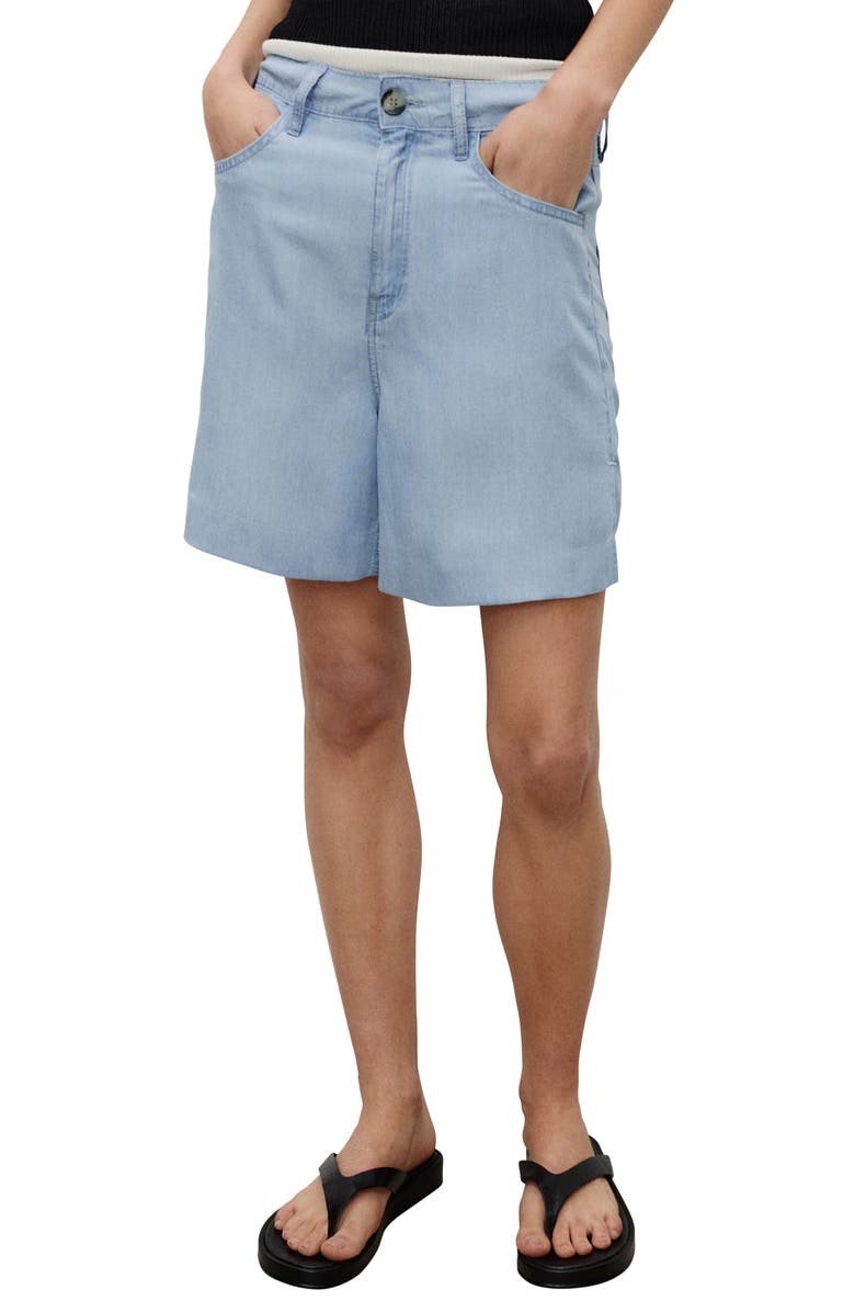 MANGO Maddy High Waist Bermuda Denim Shorts, Main, color, Medium Blue