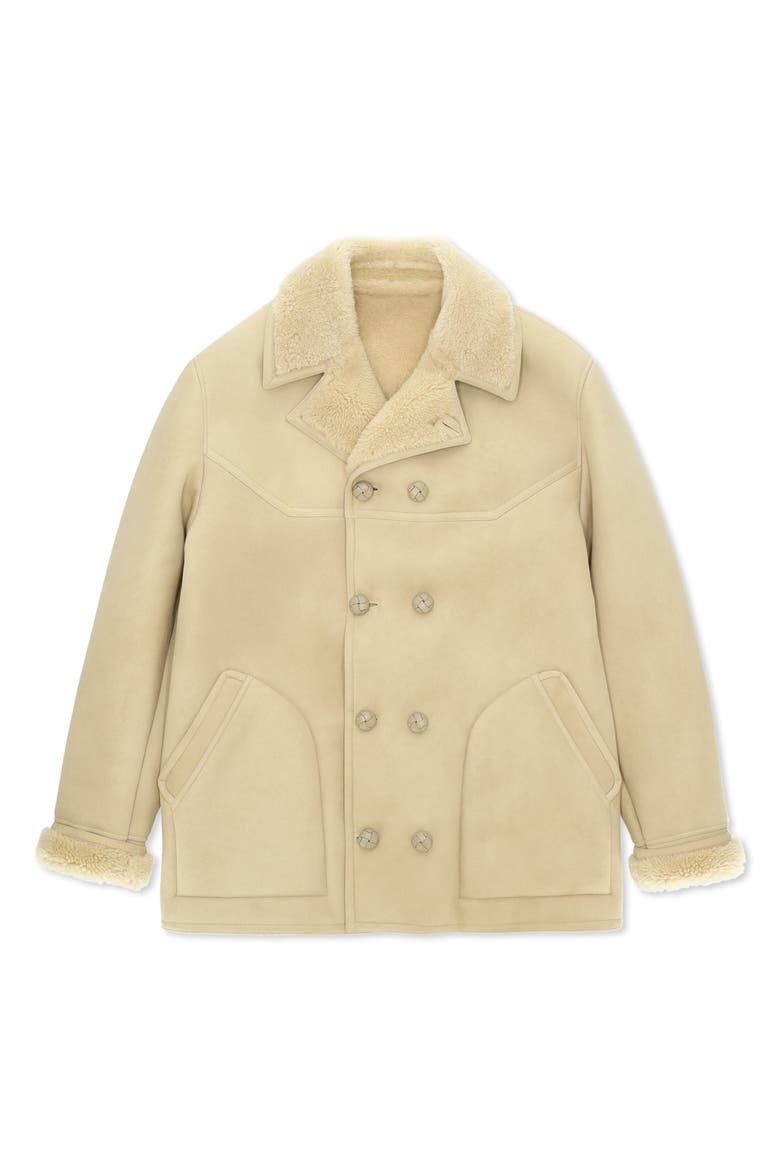Shearling Double Breasted Jacket, Main, color, Beige