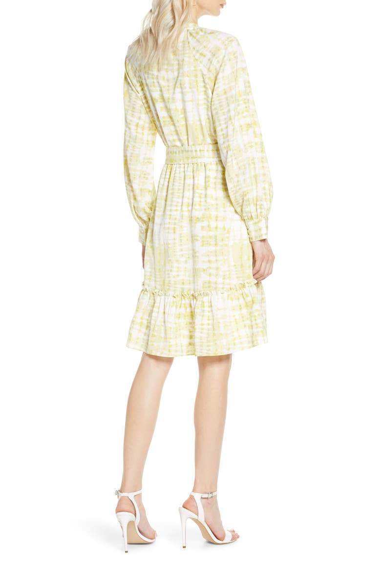 Long Sleeve Button Front Dress, Alternate, color, YELLOW- GREEN ABSTRACT