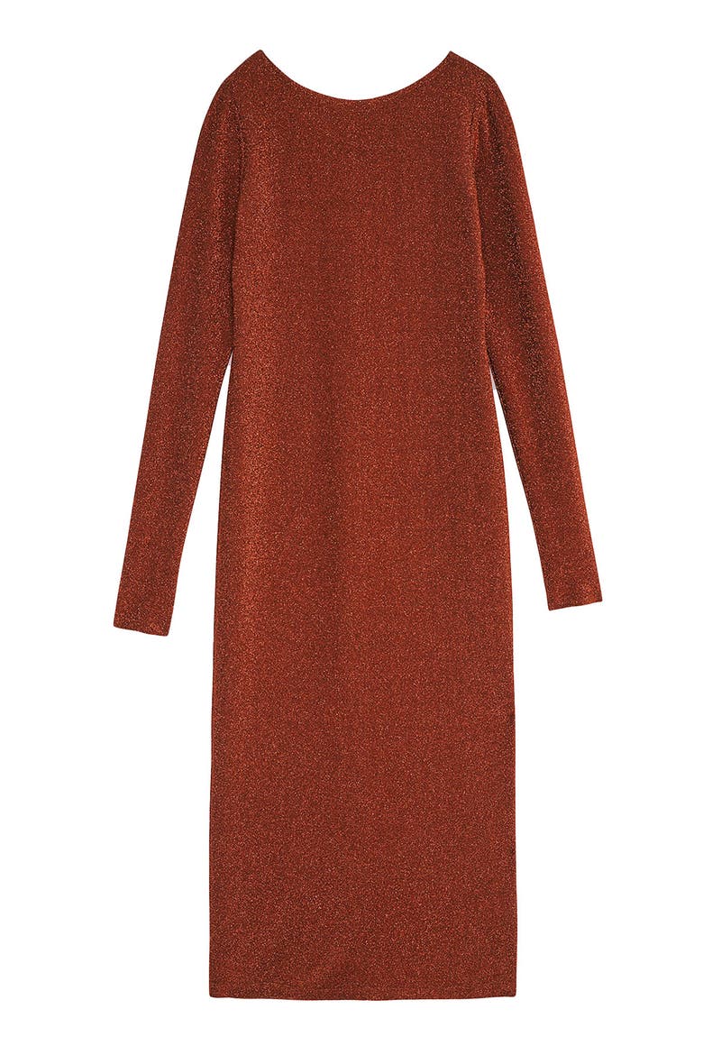 Viscose Long Dress With Lurex, Alternate, color, Metallic Rust